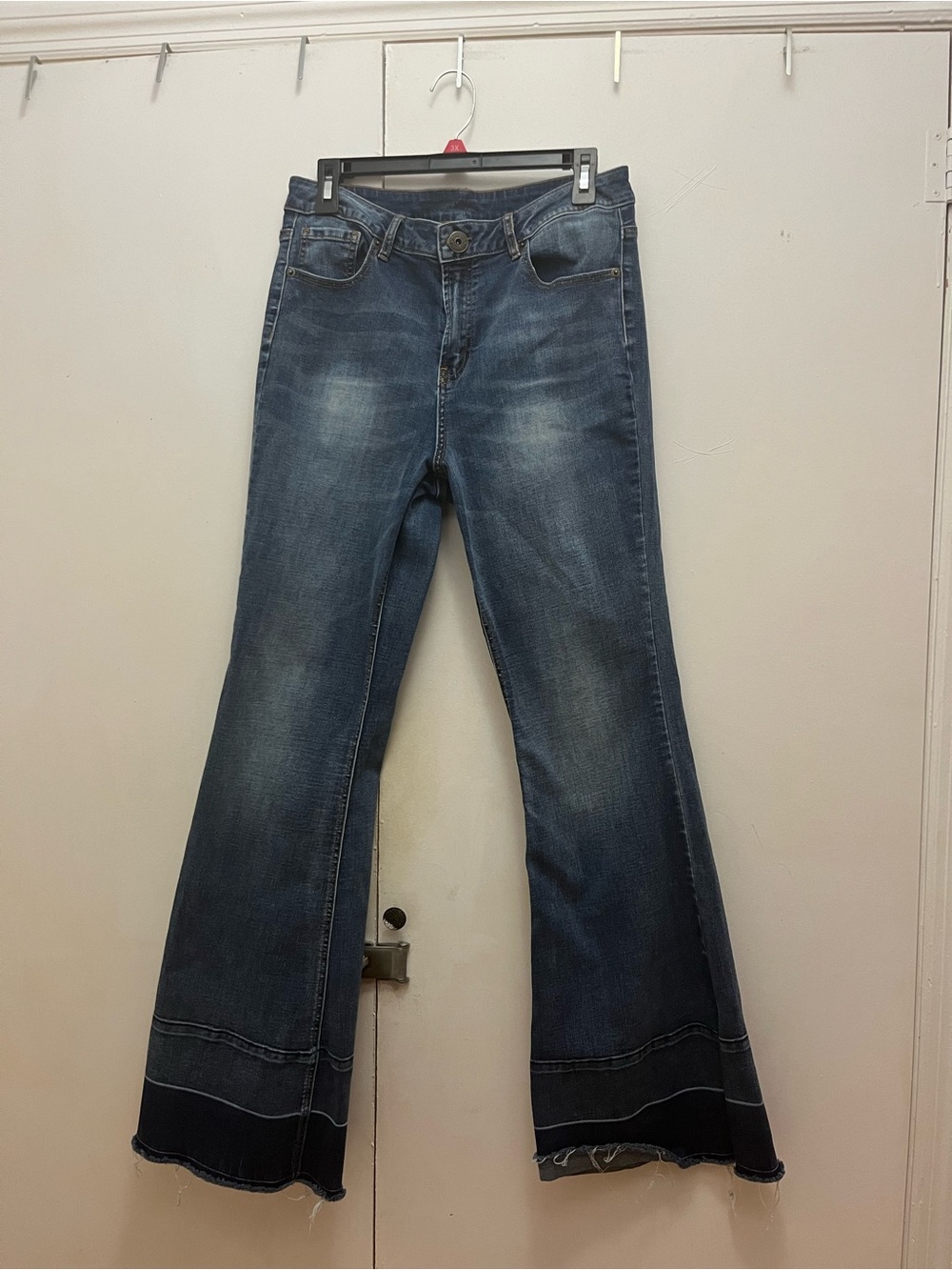 High-Rise Dark Blue Flare Jeans with Wide Hem